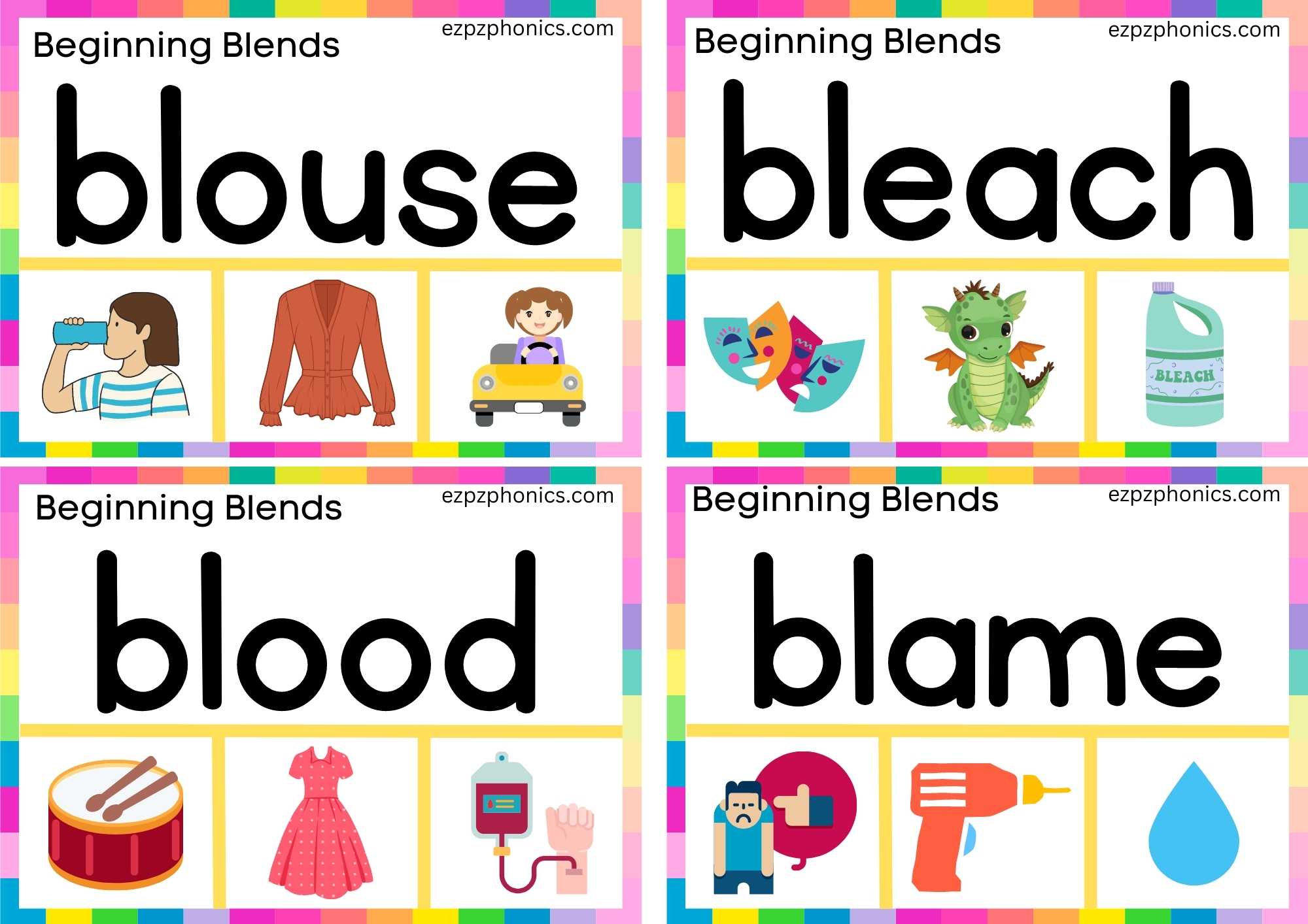 BL Beginning Blends Clip Cards Read The Words And Clip The Correct Images Set 2
